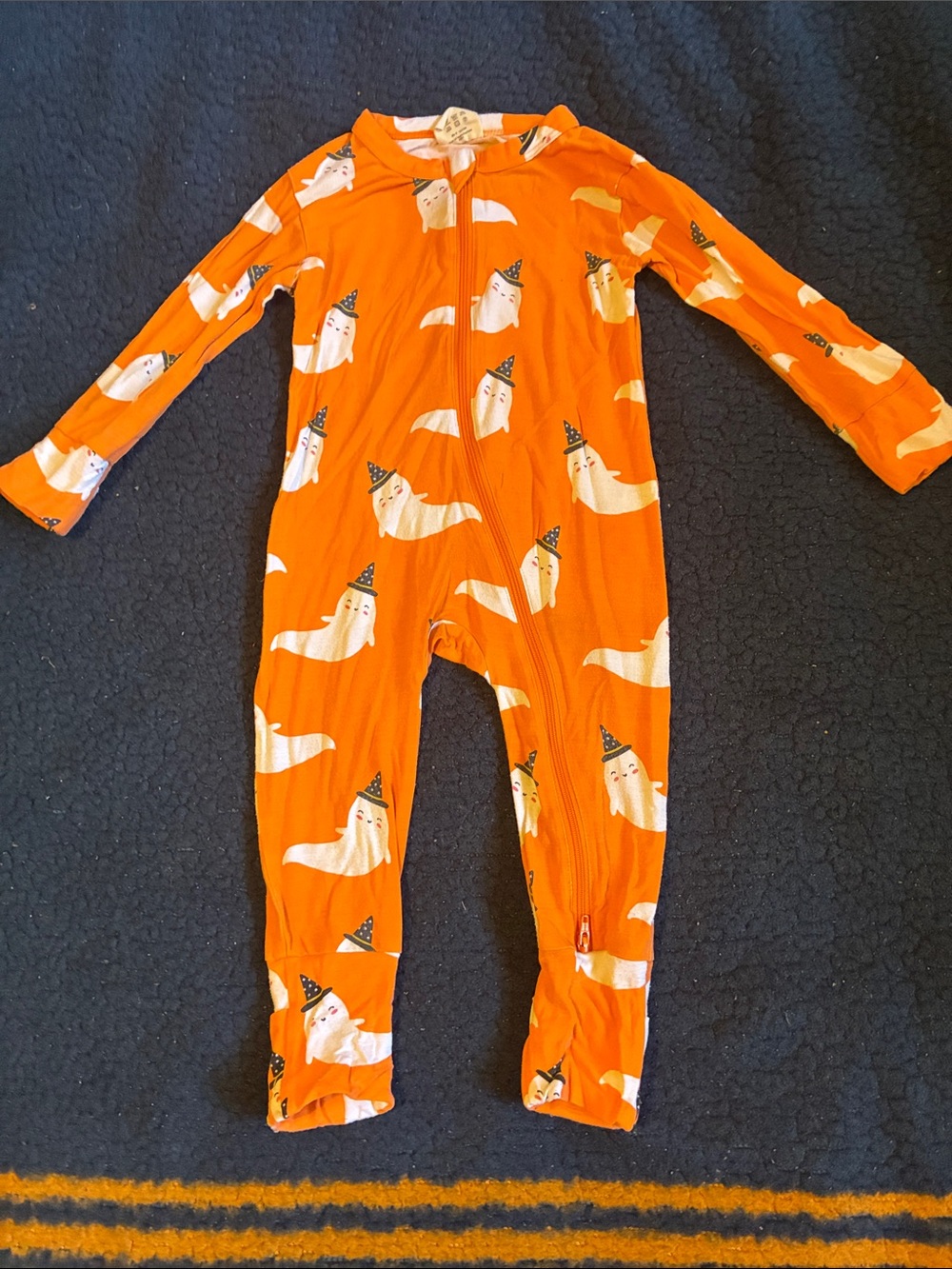 Spearmint love Orange Ghost-Print Zip Front Kids One-Piece Footie